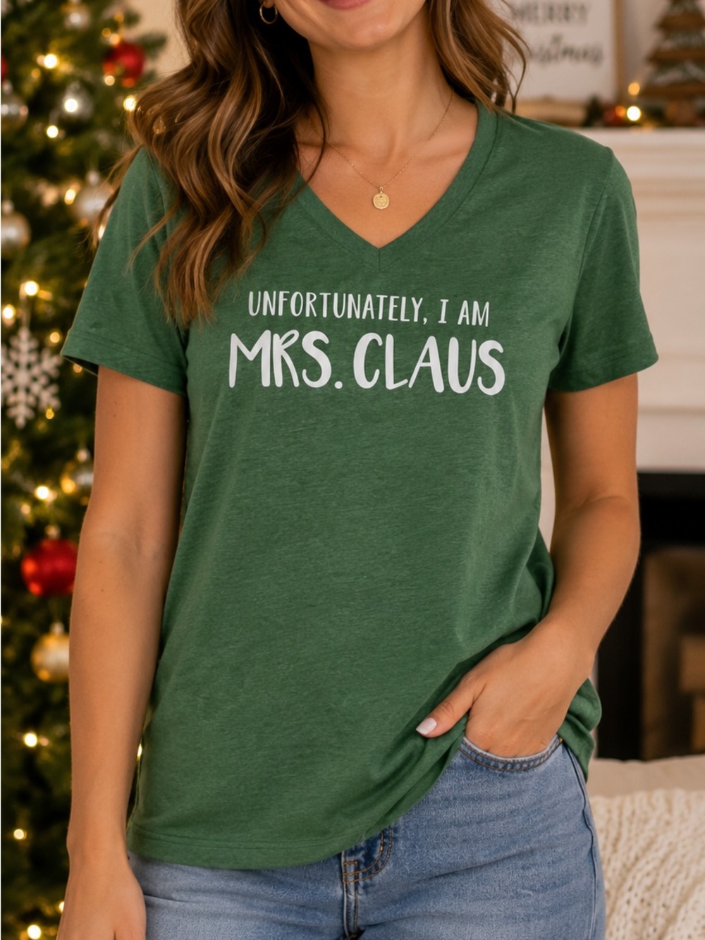 Bella Canvas Green Christmas Graphic Tee Mrs Claus Funny Holiday Shirt Large